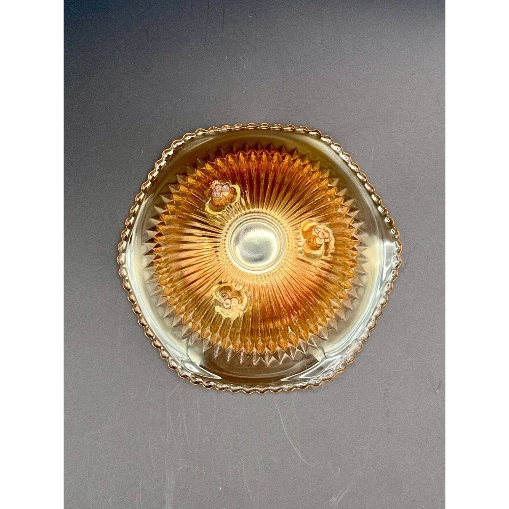 Vintage Imperial Marigold Carnival‎ Glass  Iridescent Ribbed Footed Bowl